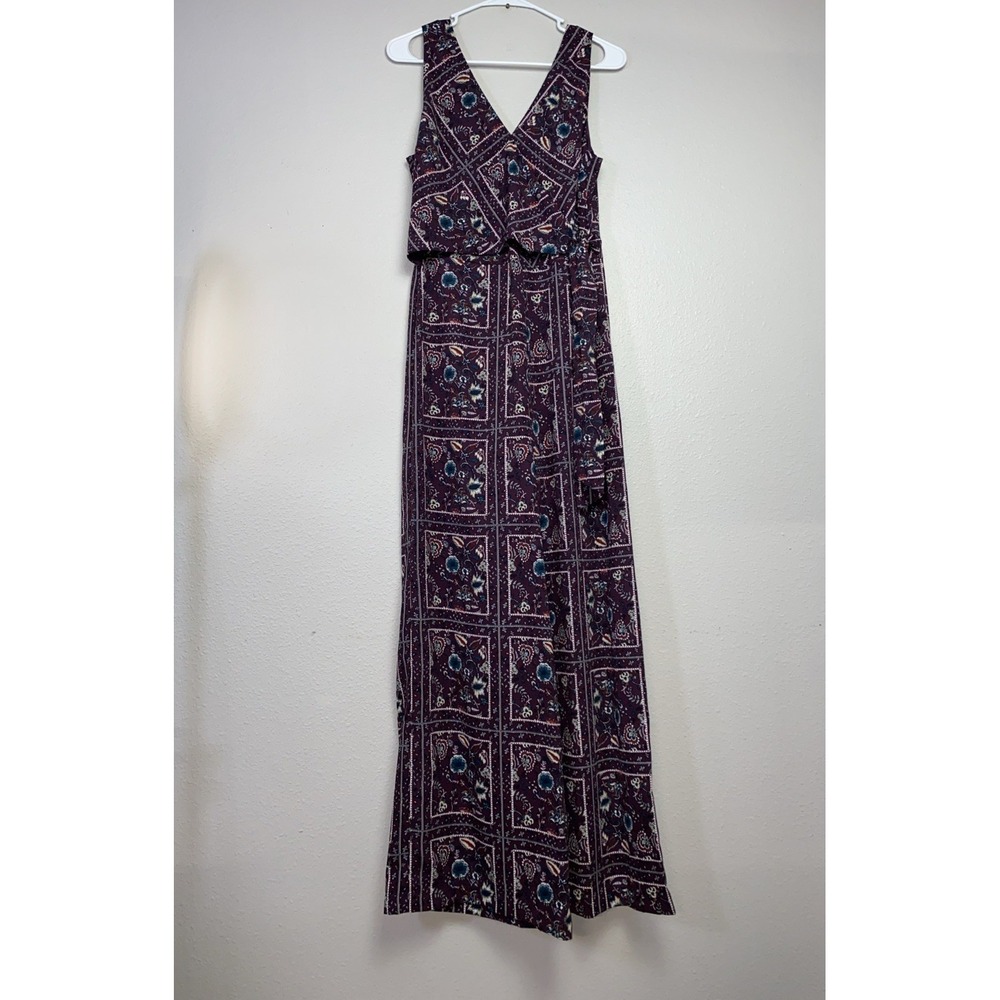 Francesca's Miami Jumpsuit Women's M Purple Floral Tie Waist Boho Springtime